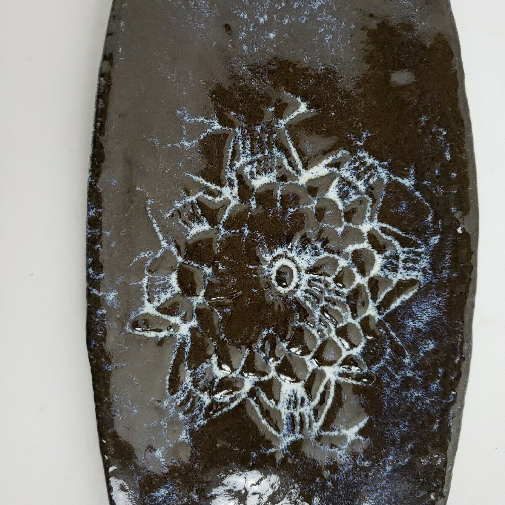 Handmade Modern Art Pottery Floral Tray Platter - Picture 3 of 7
